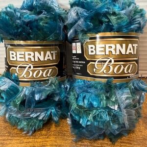 Y2K Bernat Boa Peacock‎ Novelty Yarn 2 Skeins Knitting Crochet Fuzzy Blue Green